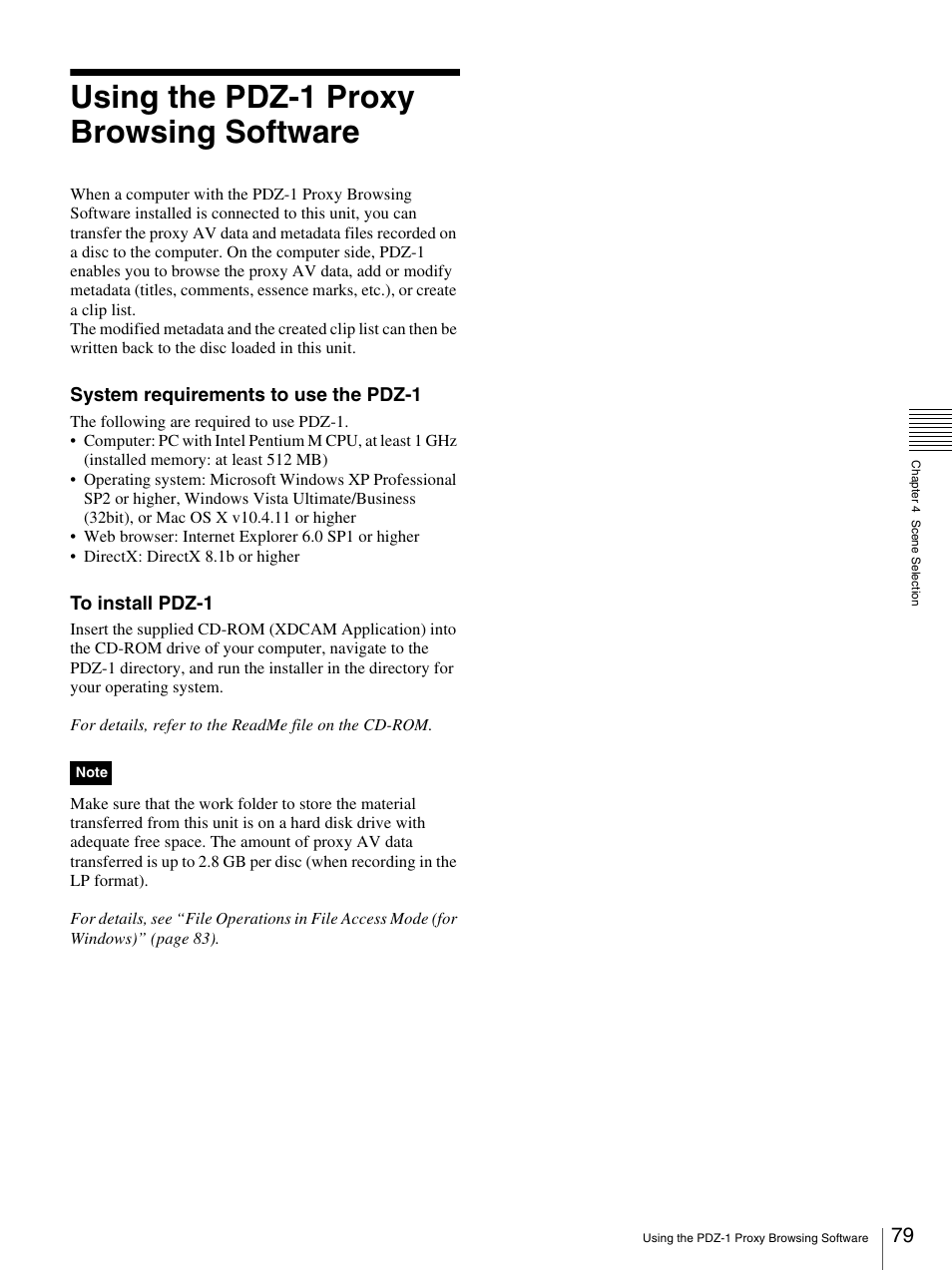Using the pdz-1 proxy browsing software, System requirements to use the pdz-1 | Sony 3-270-589-12 (1) User Manual | Page 79 / 135