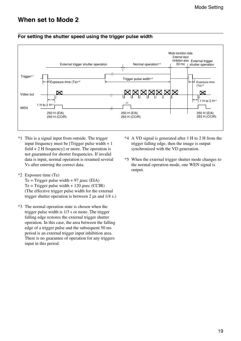 When set to mode 2, 19 mode setting | Sony XC-EU50 User Manual | Page 19 / 27