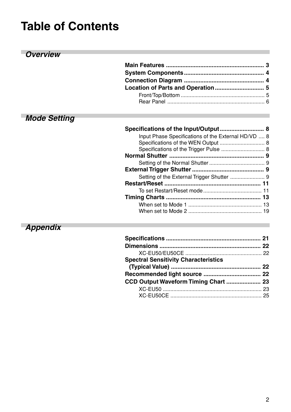 Sony XC-EU50 User Manual | Page 2 / 27