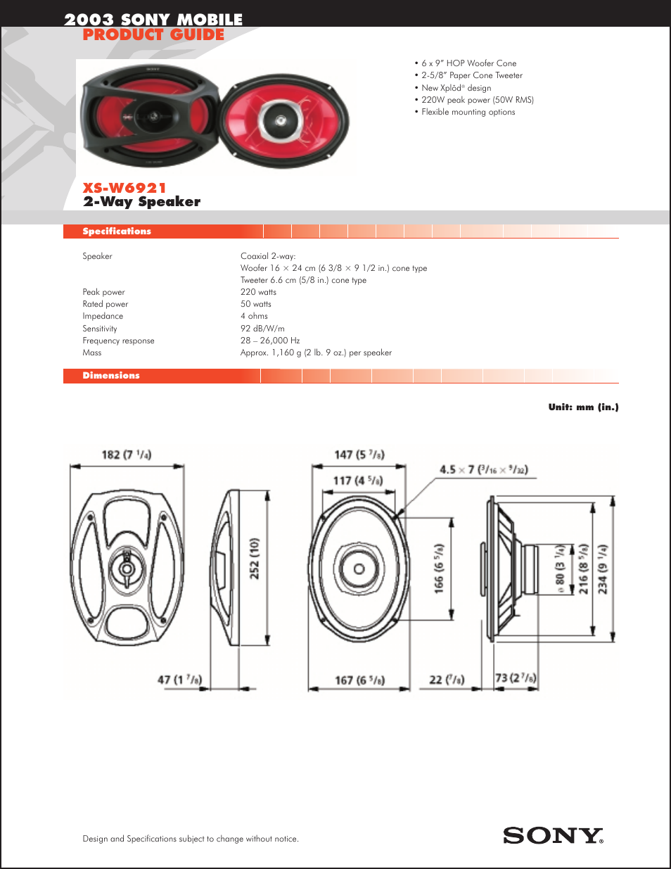 Sony 2-WAY SPEAKER XS-W6921 User Manual | 1 page