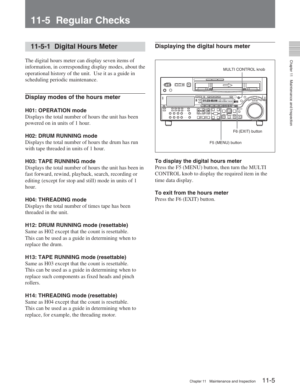 5 regular checks, 5-1 digital hours meter | Sony HDW-D2000 User Manual | Page 135 / 147