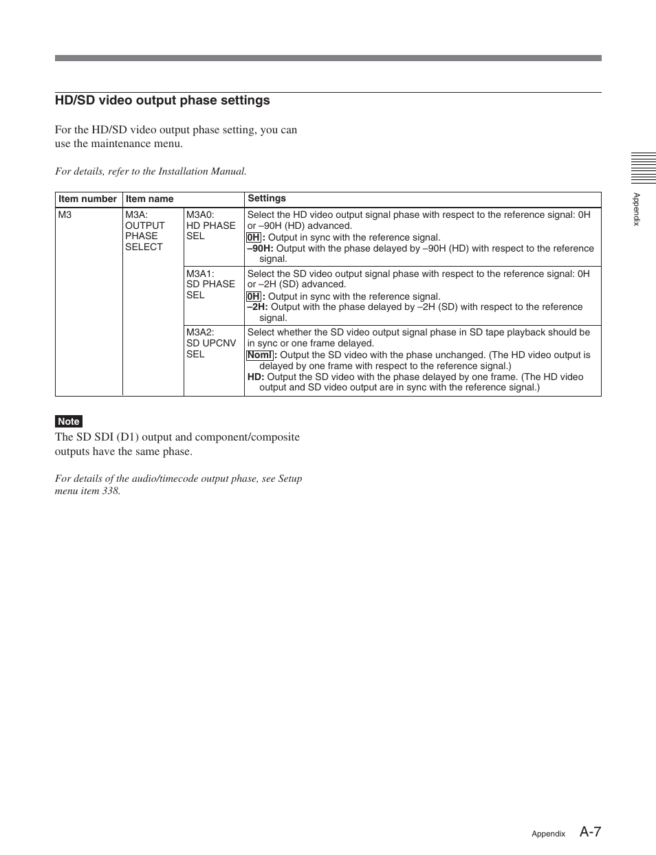 Hd/sd video output phase settings | Sony HDW-D2000 User Manual | Page 143 / 147