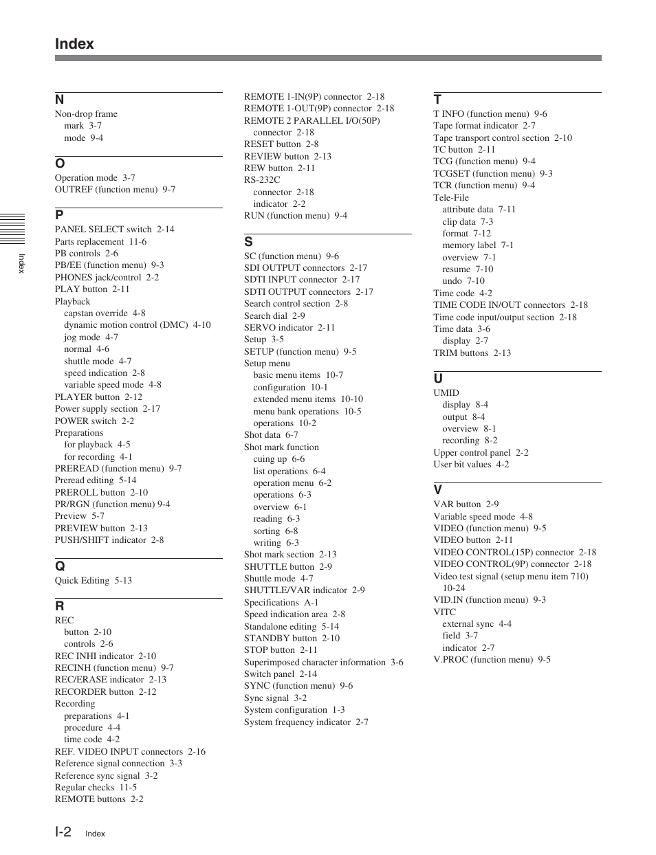 Index | Sony HDW-D2000 User Manual | Page 145 / 147