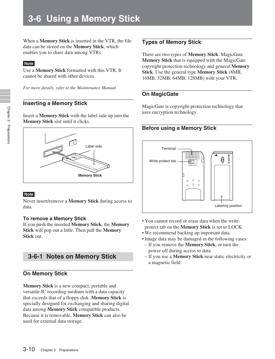 6 using a memory stick, 6-1 notes on memory stick | Sony HDW-D2000 User Manual | Page 36 / 147