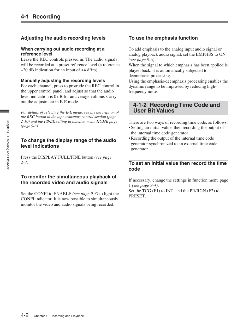 1-2 recording time code and user bit values, 1 recording | Sony HDW-D2000 User Manual | Page 39 / 147