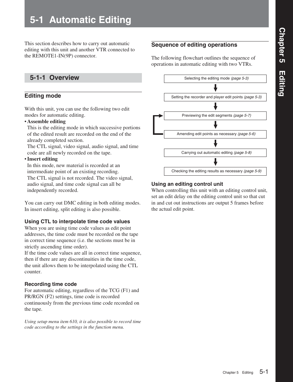 Chapter 5 editing, 1 automatic editing, 1-1 overview | Sony HDW-D2000 User Manual | Page 50 / 147