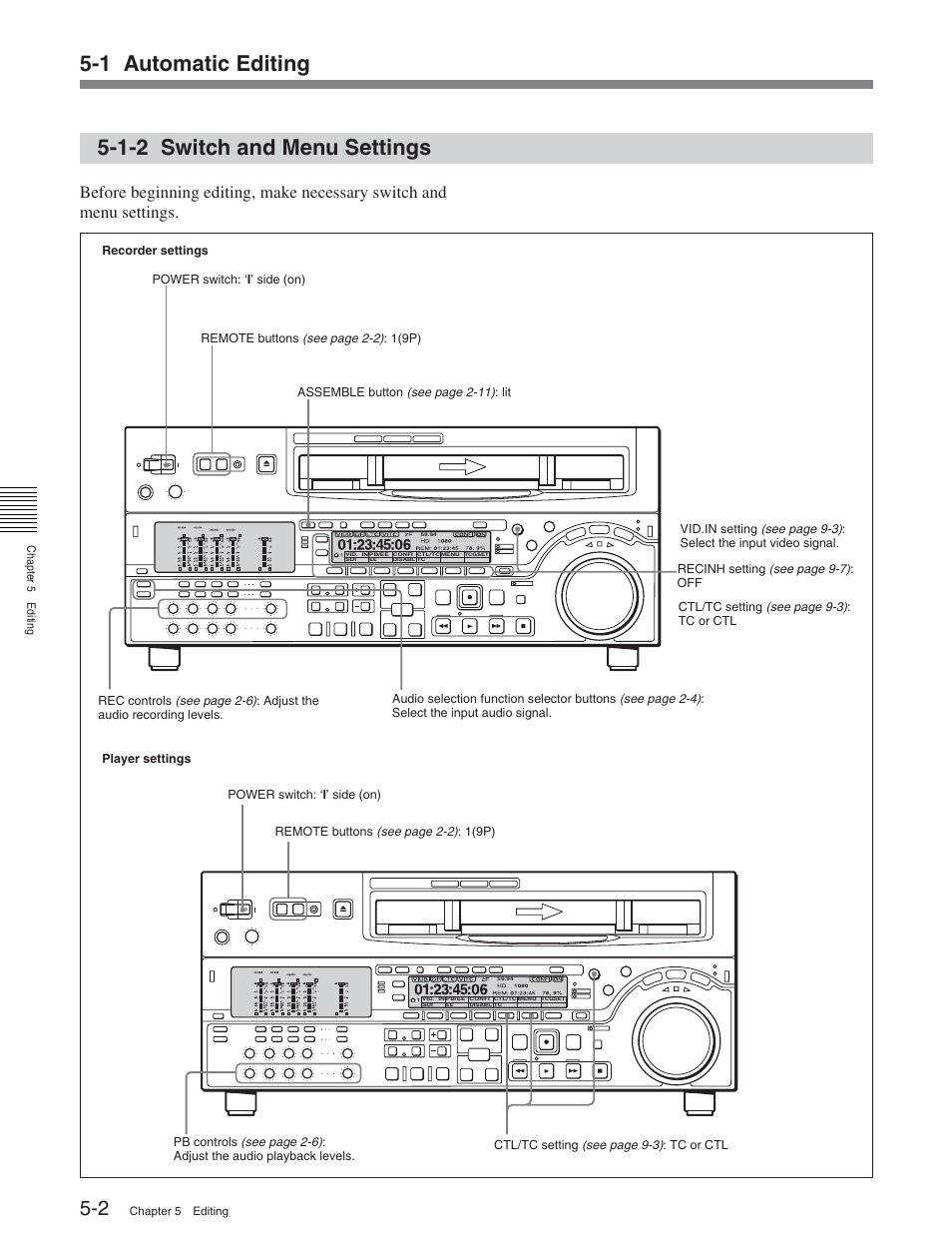 1-2 switch and menu settings, 1 automatic editing | Sony HDW-D2000 User Manual | Page 51 / 147