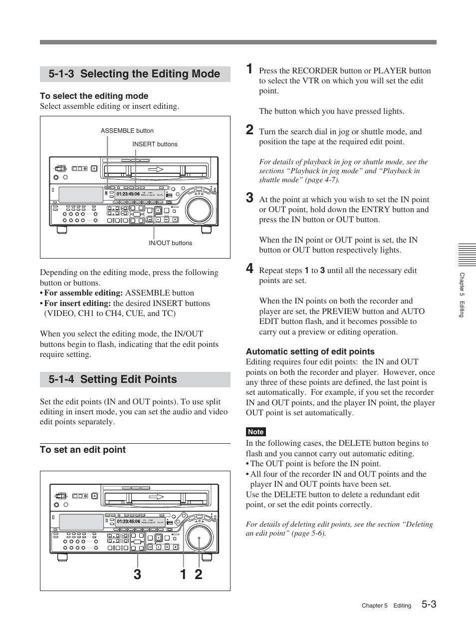 1-3 selecting the editing mode, 1-4 setting edit points | Sony HDW-D2000 User Manual | Page 52 / 147