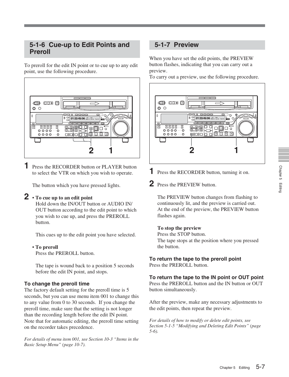 1-6 cue-up to edit points and preroll, 1-7 preview | Sony HDW-D2000 User Manual | Page 56 / 147
