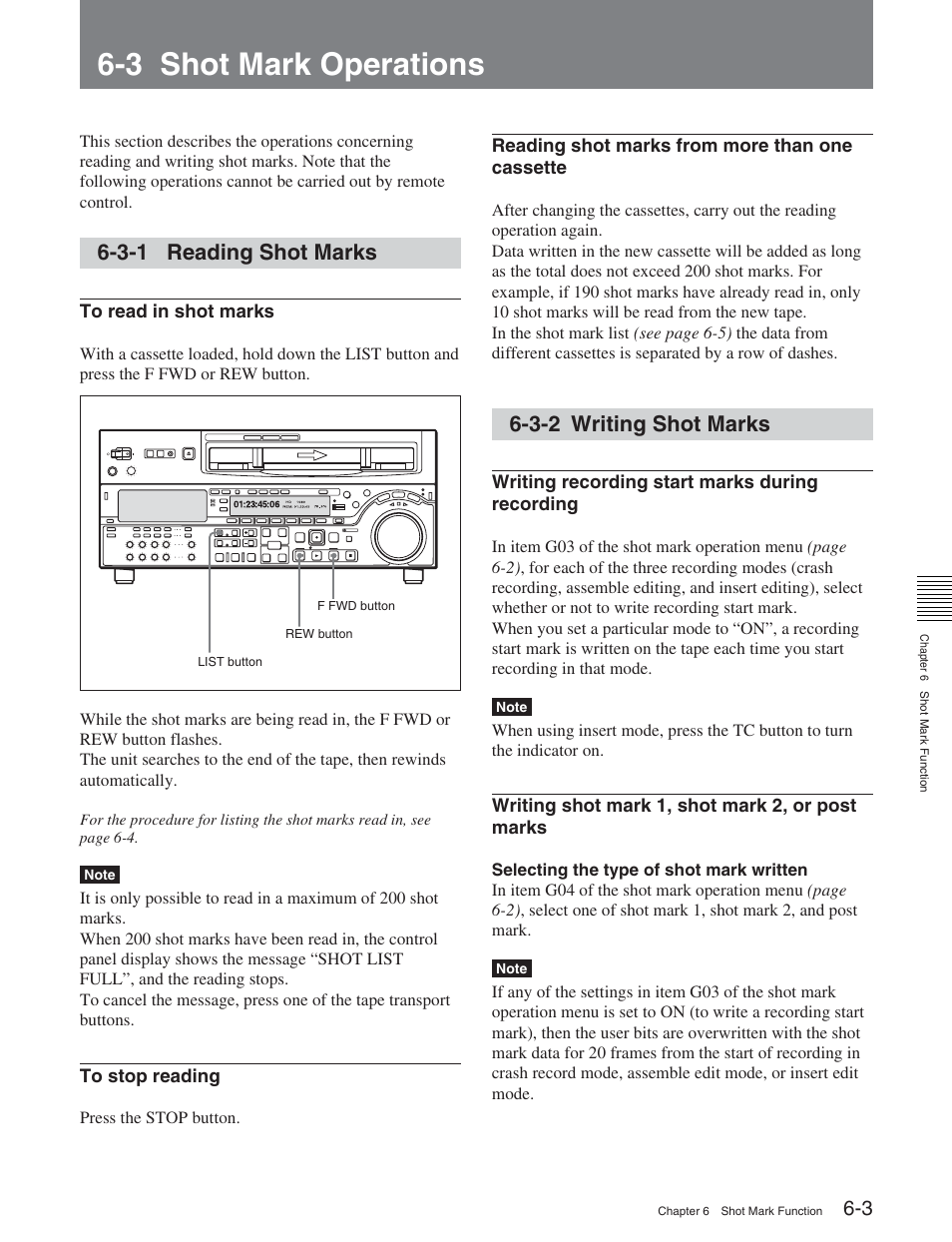 3 shot mark operations, 3-1 reading shot marks, 3-2 writing shot marks | Sony HDW-D2000 User Manual | Page 67 / 147