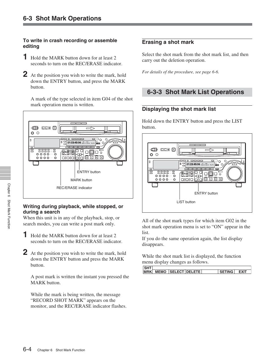 3-3 shot mark list operations, 3 shot mark operations | Sony HDW-D2000 User Manual | Page 68 / 147
