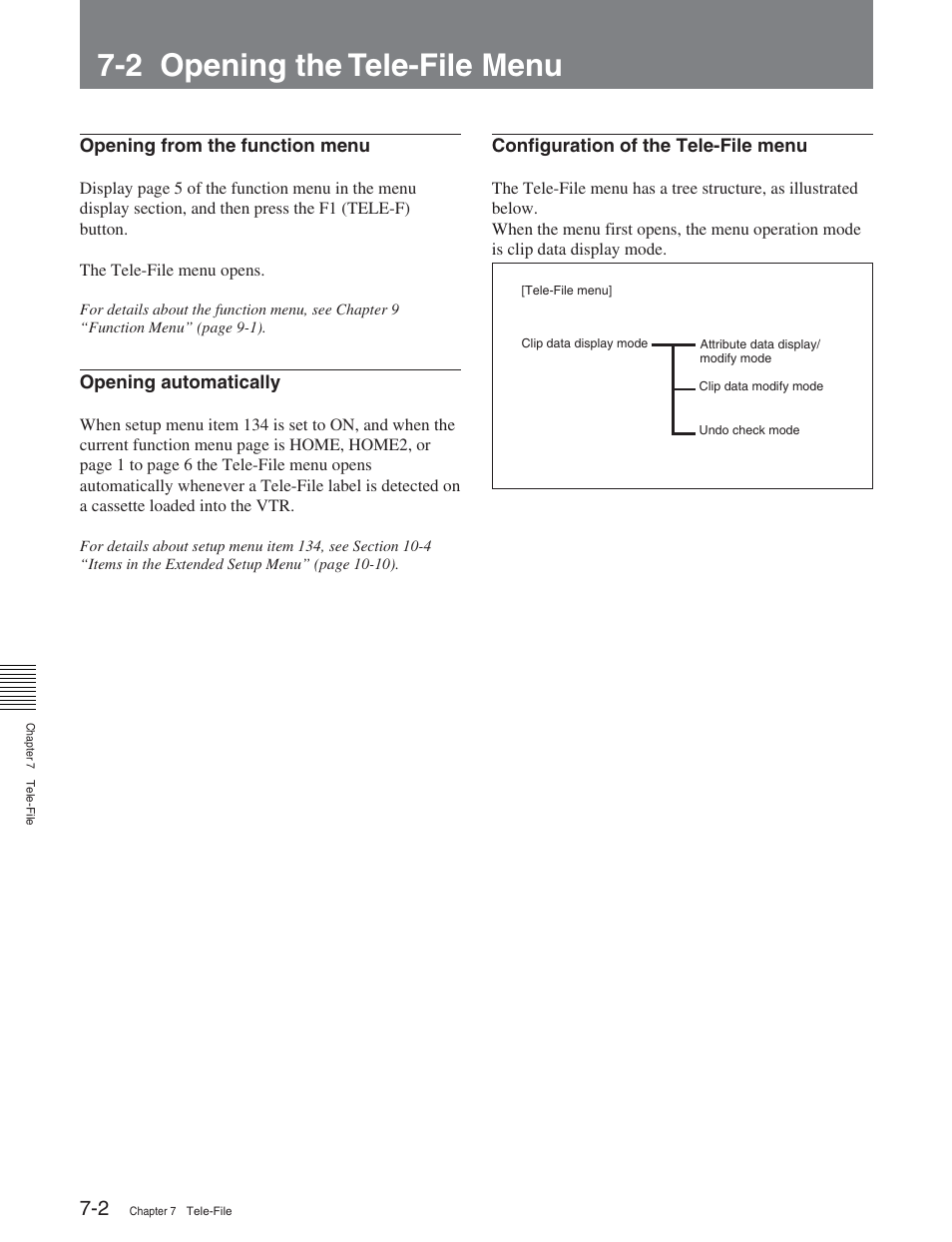 2 opening the tele-file menu | Sony HDW-D2000 User Manual | Page 74 / 147