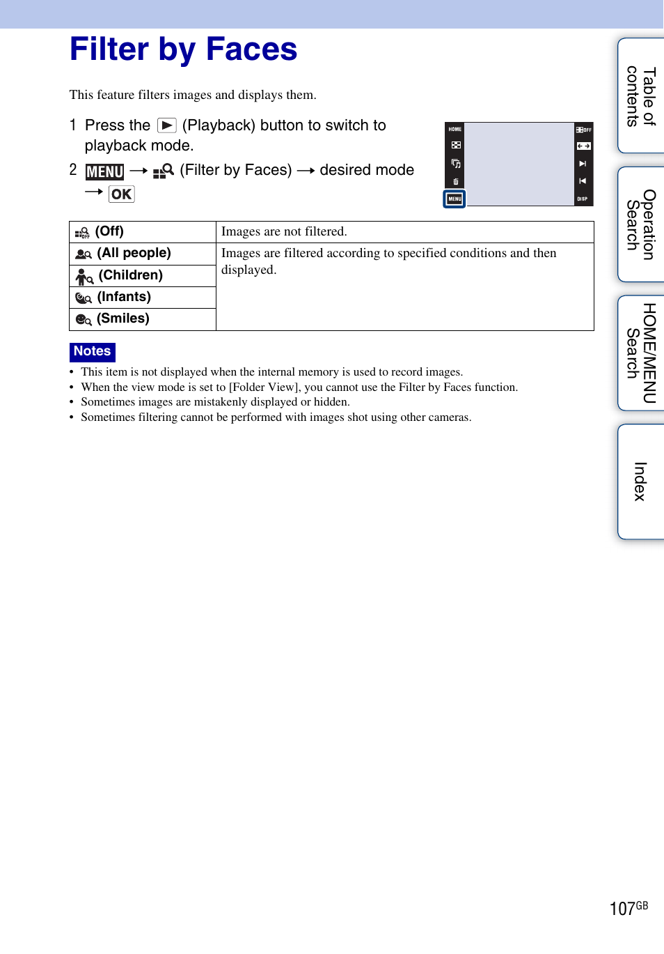 Filter by faces, Filter by faces) | Sony Cyber-shot 4-130-938-12(1) User Manual | Page 107 / 170