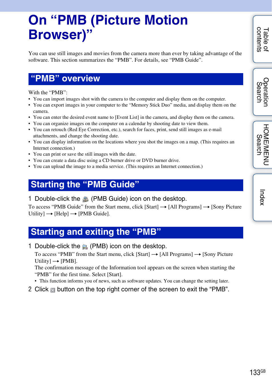 On “pmb (picture motion browser) | Sony Cyber-shot 4-130-938-12(1) User Manual | Page 133 / 170