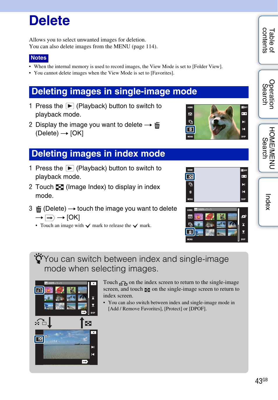 Delete | Sony Cyber-shot 4-130-938-12(1) User Manual | Page 43 / 170