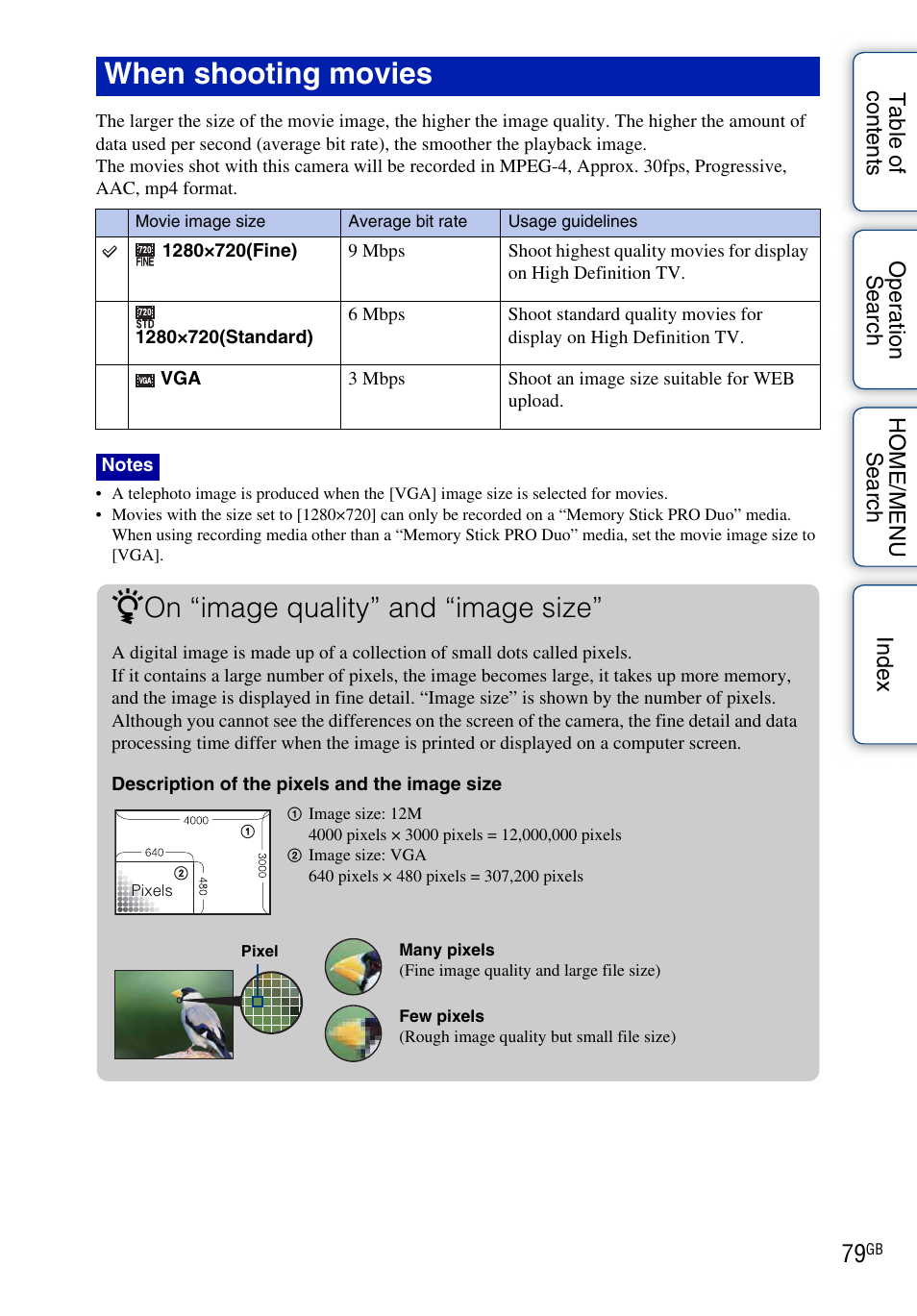 When shooting movies, On “image quality” and “image size | Sony Cyber-shot 4-130-938-12(1) User Manual | Page 79 / 170