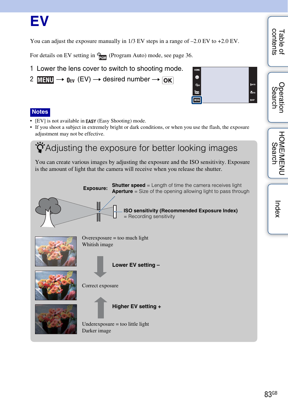 Adjusting the exposure for better looking images | Sony Cyber-shot 4-130-938-12(1) User Manual | Page 83 / 170