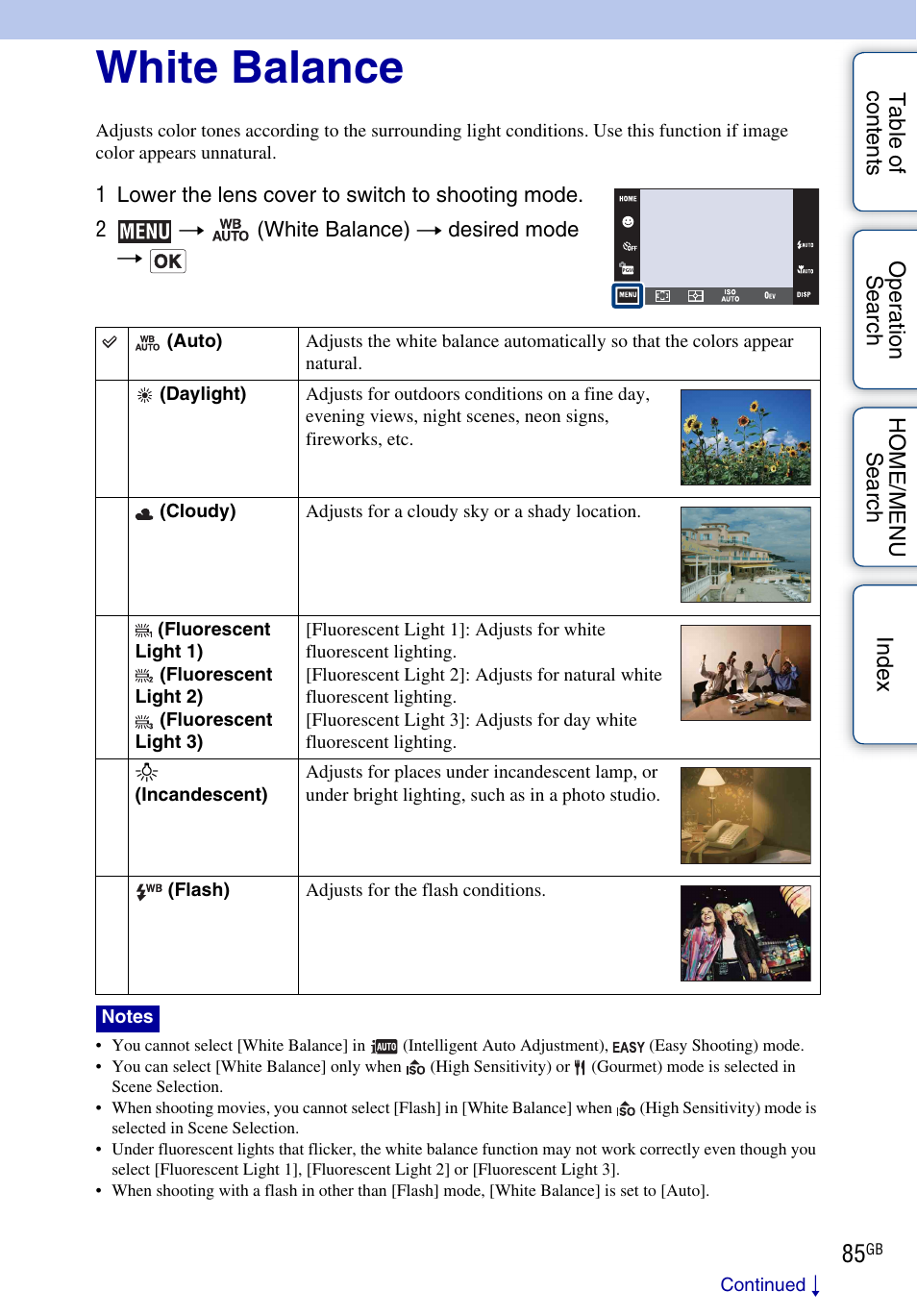 White balance | Sony Cyber-shot 4-130-938-12(1) User Manual | Page 85 / 170