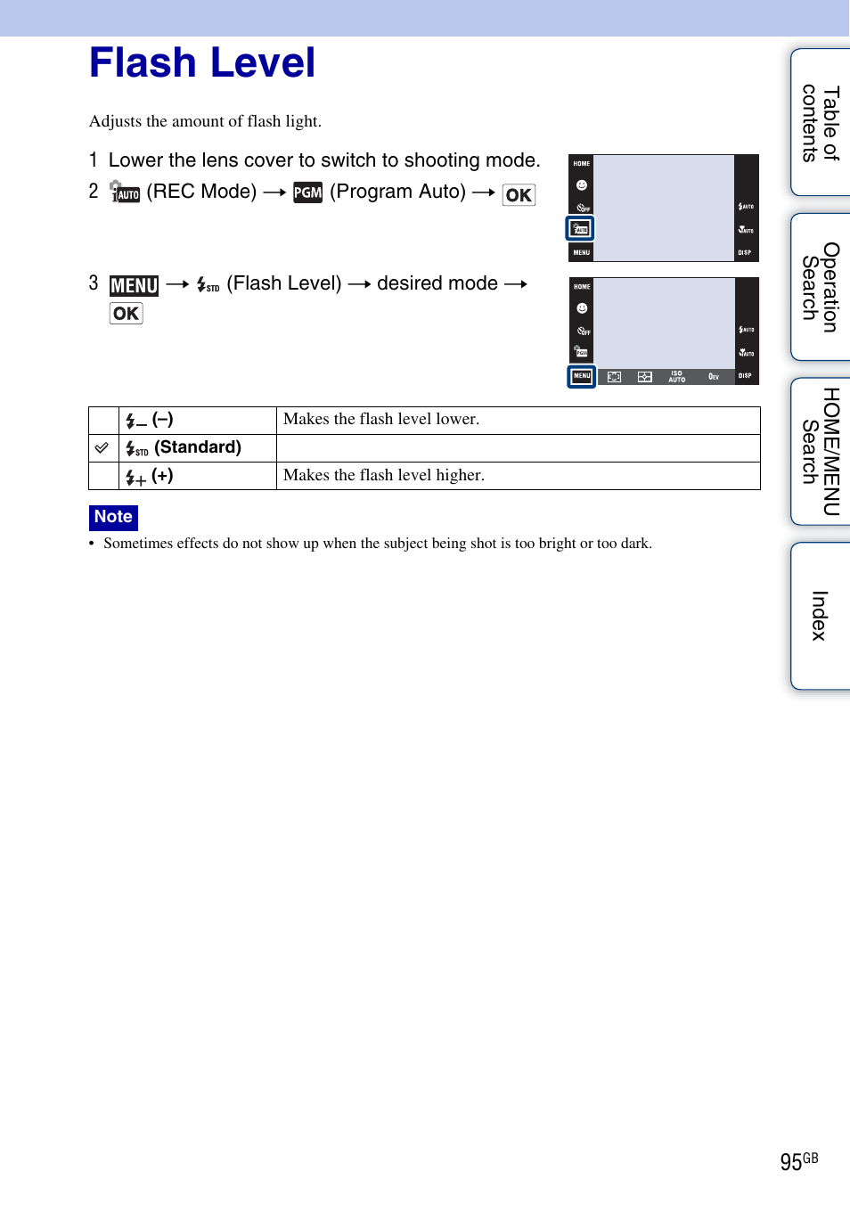 Flash level | Sony Cyber-shot 4-130-938-12(1) User Manual | Page 95 / 170