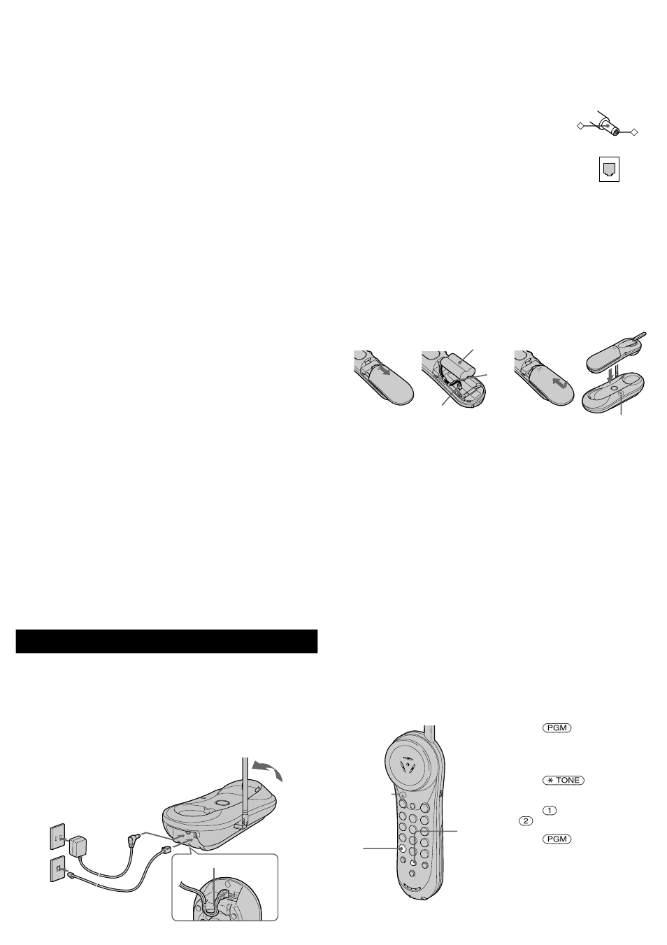 Setting up the phone, Caution, Connect the base unit | Prepare the battery pack, Choose the dialing mode | Sony SPP-N1003 User Manual | Page 2 / 10