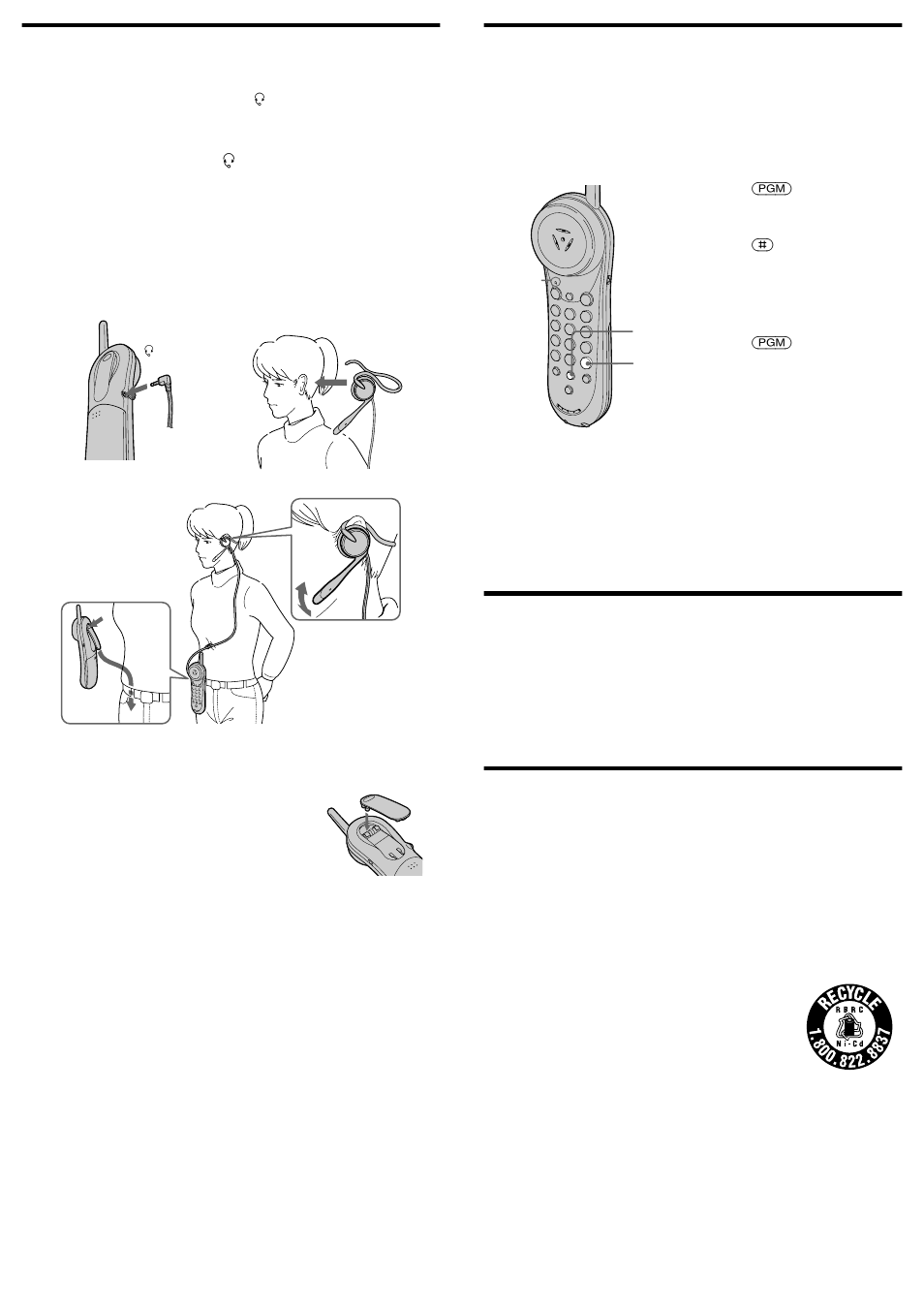 Making and receiving calls using the headset, Reattaching the belt clip, Resetting the digital security code | Maintenance, Notes on power sources | Sony SPP-N1003 User Manual | Page 4 / 10