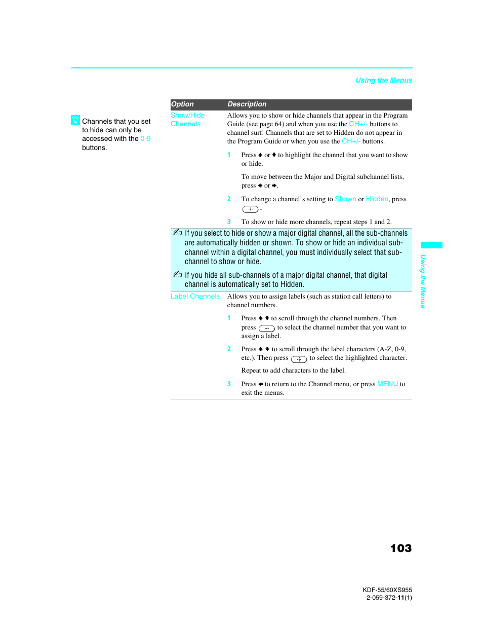 Sony GRAND WEGA KDF-55XS955 User Manual | Page 103 / 129