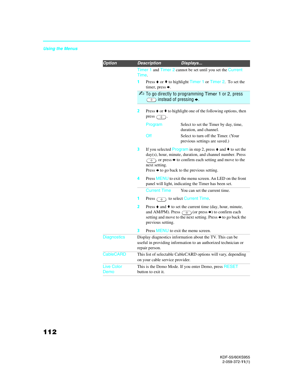 Sony GRAND WEGA KDF-55XS955 User Manual | Page 112 / 129