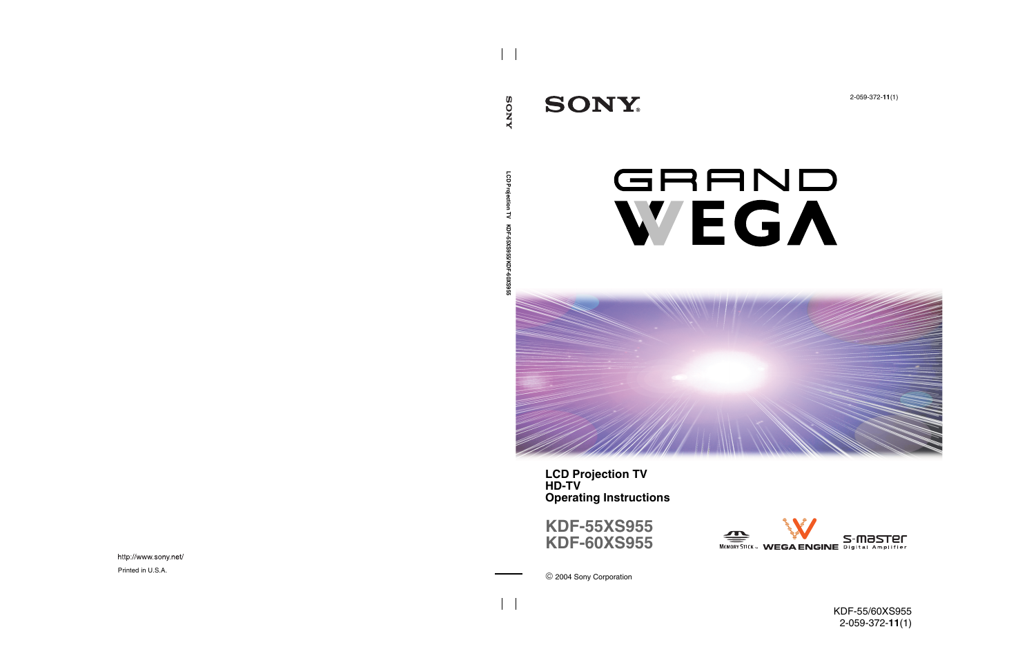 Lcd projection tv hd-tv operating instructions | Sony GRAND WEGA KDF-55XS955 User Manual | Page 129 / 129