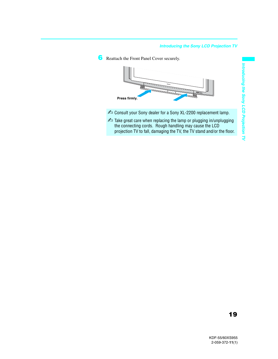 Sony GRAND WEGA KDF-55XS955 User Manual | Page 19 / 129