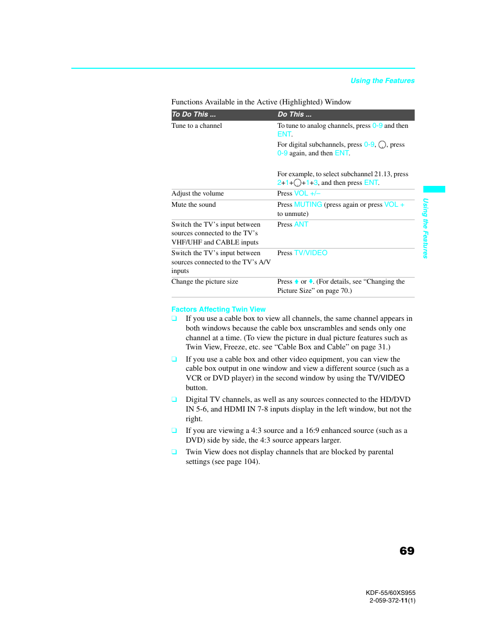 Sony GRAND WEGA KDF-55XS955 User Manual | Page 69 / 129