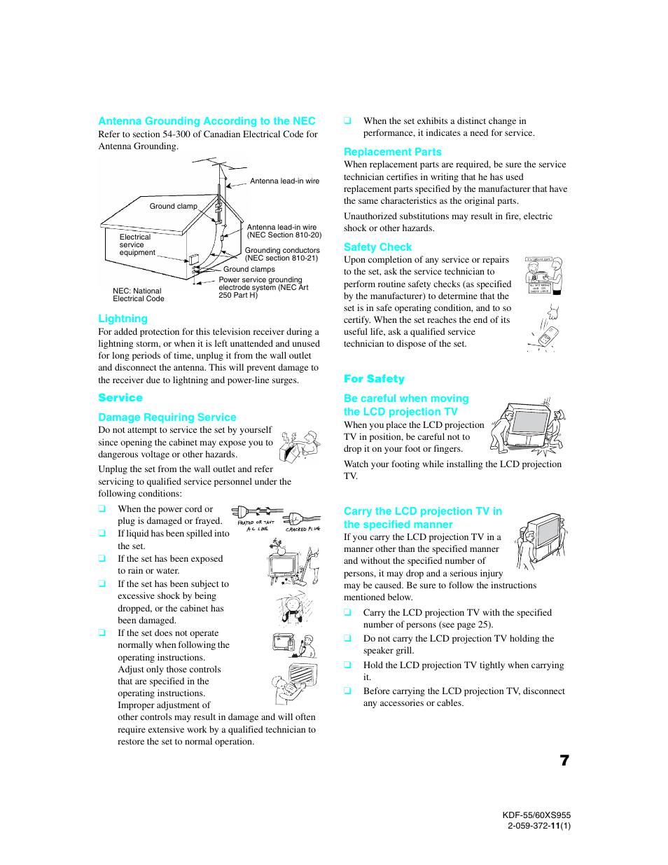 Sony GRAND WEGA KDF-55XS955 User Manual | Page 7 / 129