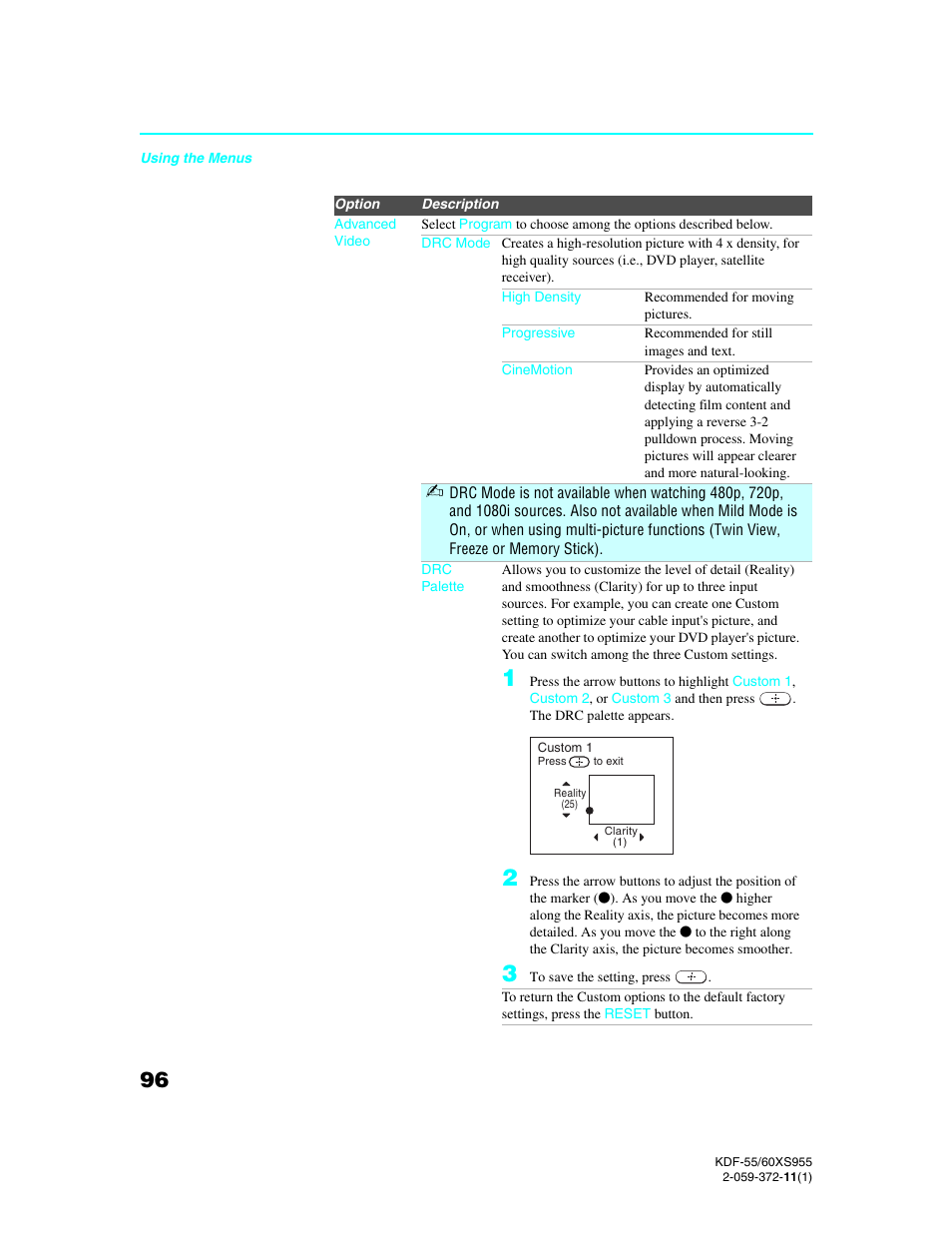 Sony GRAND WEGA KDF-55XS955 User Manual | Page 96 / 129