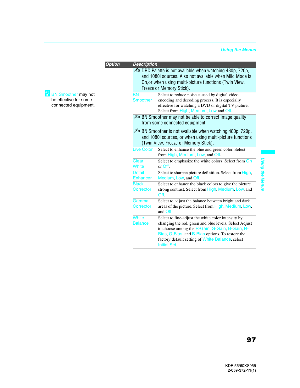 Sony GRAND WEGA KDF-55XS955 User Manual | Page 97 / 129