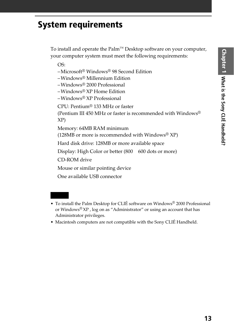 System requirements | Sony PEG-SJ30 User Manual | Page 13 / 68