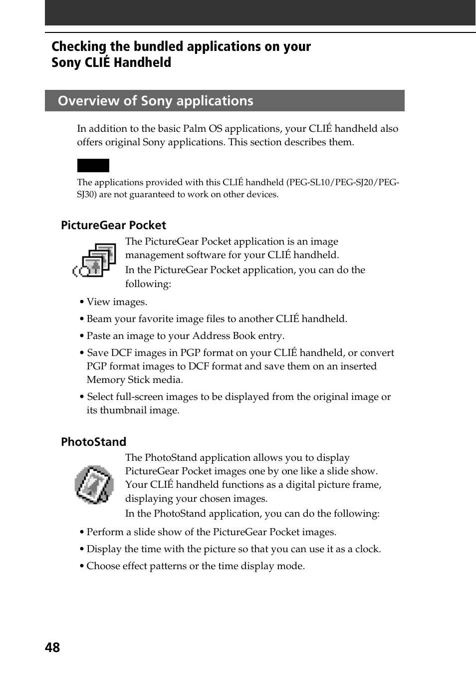 Overview of sony applications | Sony PEG-SJ30 User Manual | Page 48 / 68