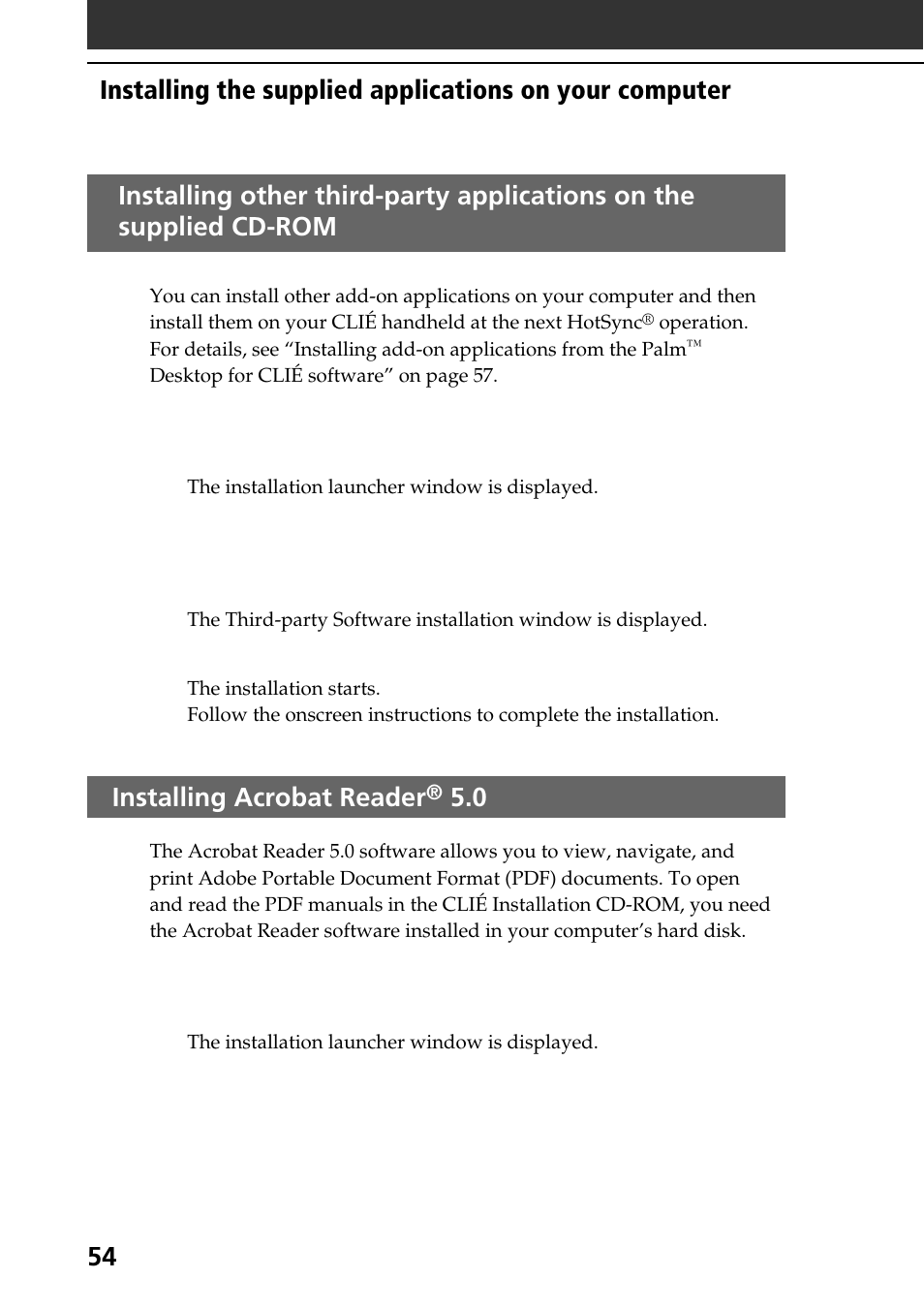 Installing acrobat reader® 5.0 | Sony PEG-SJ30 User Manual | Page 54 / 68