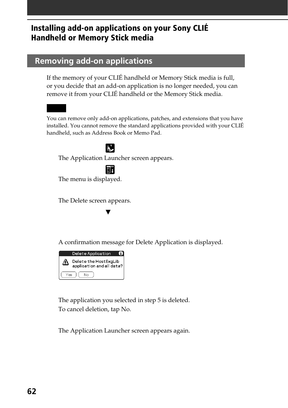 Removing add-on applications | Sony PEG-SJ30 User Manual | Page 62 / 68