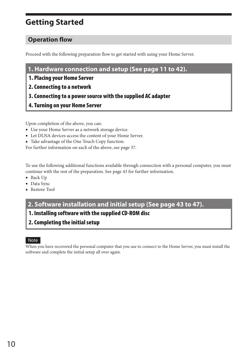 Getting started, Operation flow | Sony VAIO VGF-HS1 User Manual | Page 10 / 48