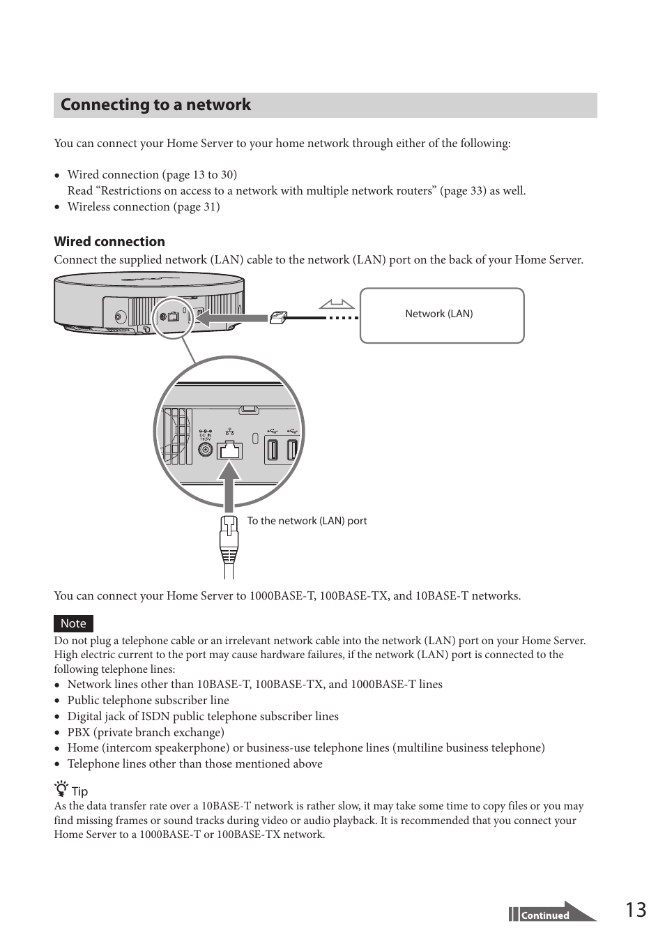 Connecting to a network | Sony VAIO VGF-HS1 User Manual | Page 13 / 48