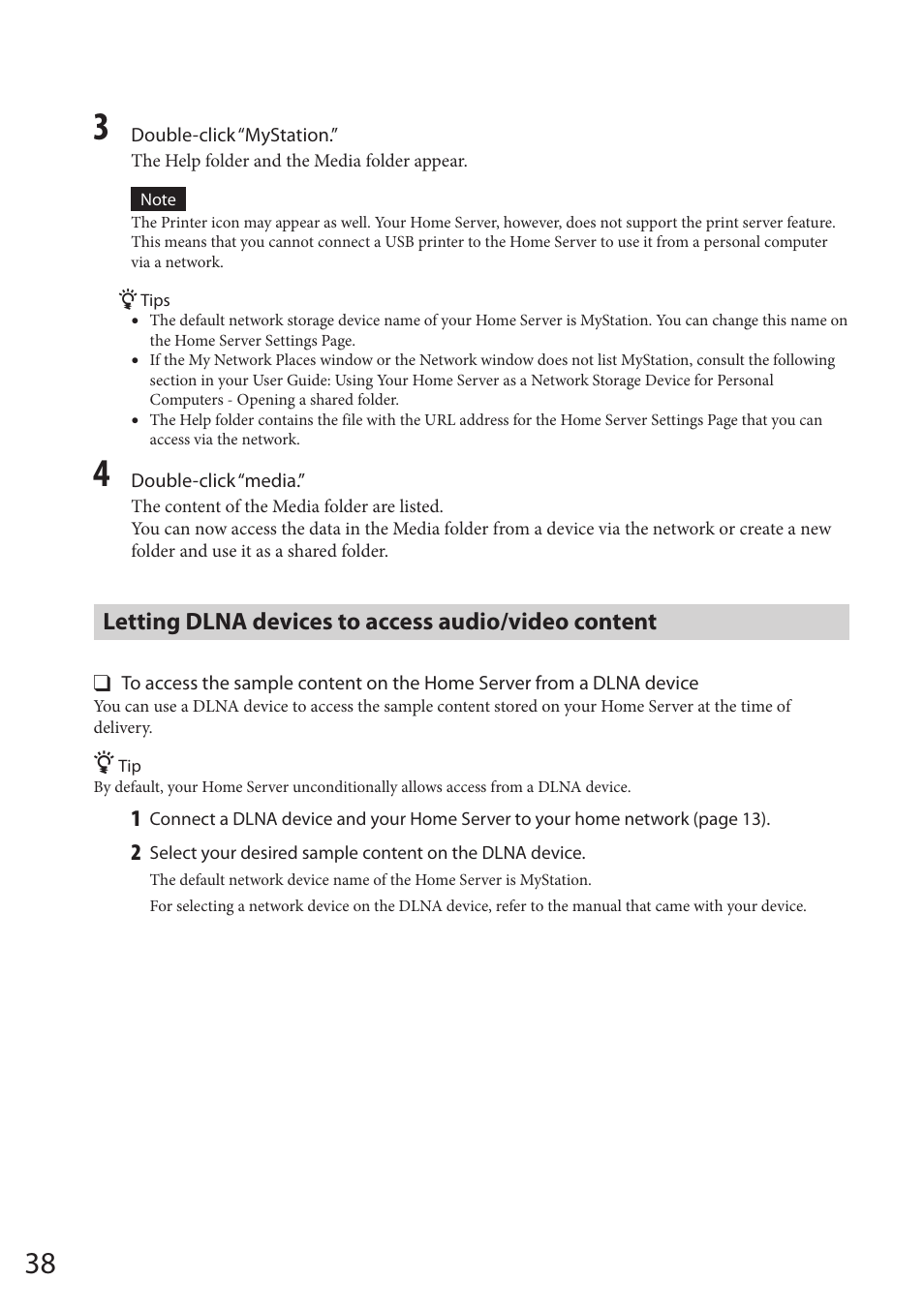 Letting dlna devices to access audio/video content, Letting dlna devices, To access audio/video content | Sony VAIO VGF-HS1 User Manual | Page 38 / 48