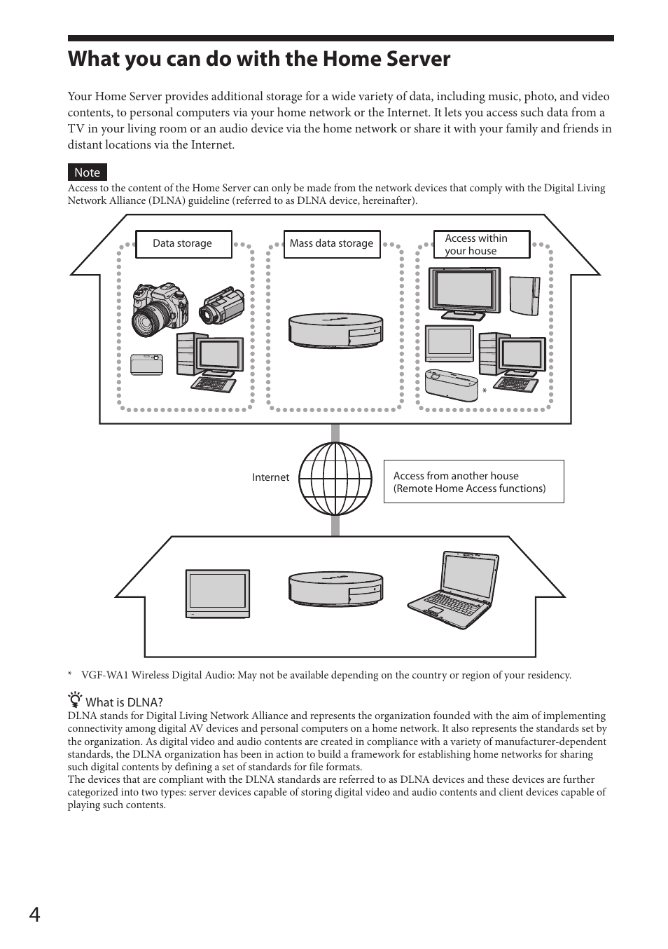 What you can do with the home server | Sony VAIO VGF-HS1 User Manual | Page 4 / 48