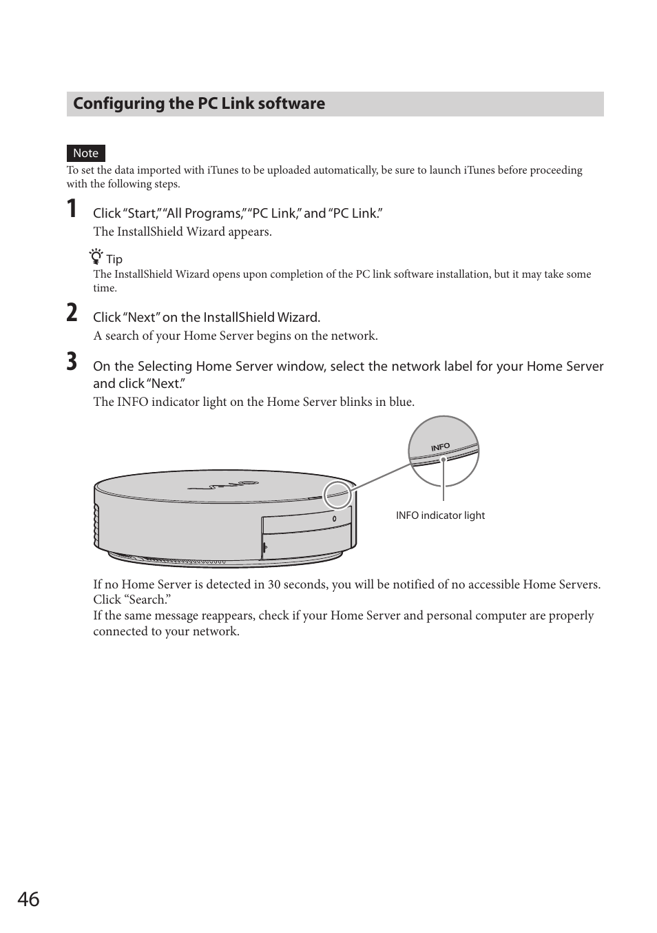 Configuring the pc link software | Sony VAIO VGF-HS1 User Manual | Page 46 / 48
