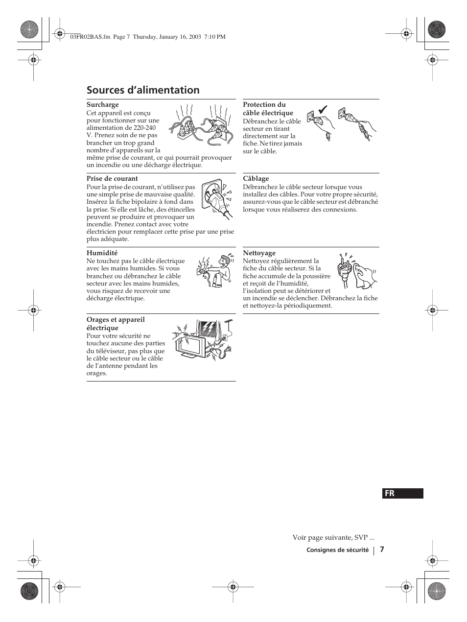 Sources d’alimentation | Sony WEGA KLV-30MR1 User Manual | Page 157 / 304