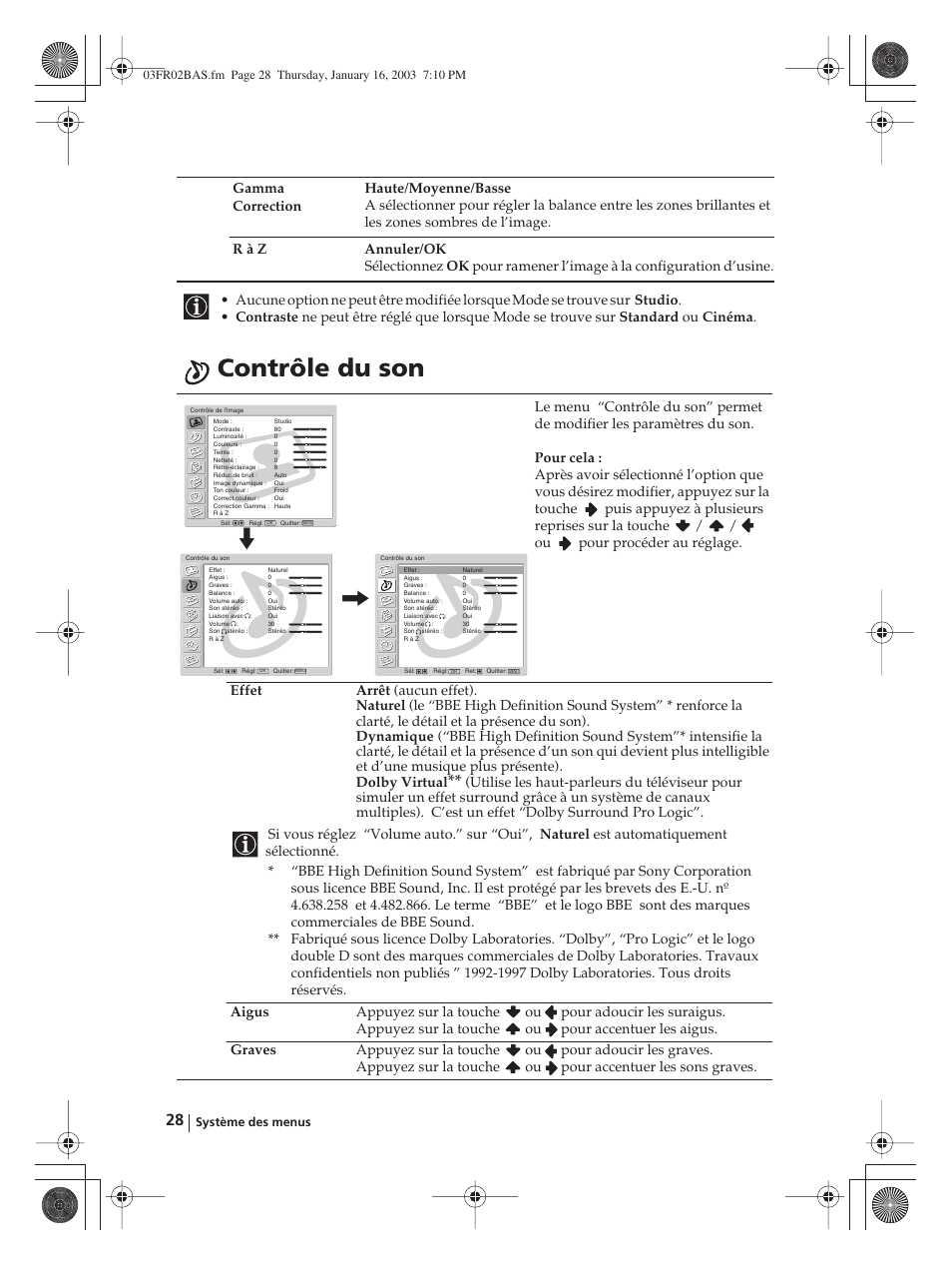 Contrôle du son | Sony WEGA KLV-30MR1 User Manual | Page 178 / 304