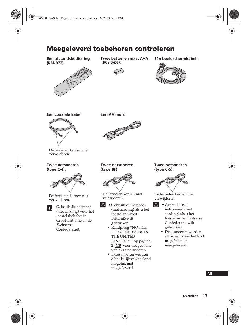 Meegeleverd toebehoren controleren | Sony WEGA KLV-30MR1 User Manual | Page 241 / 304