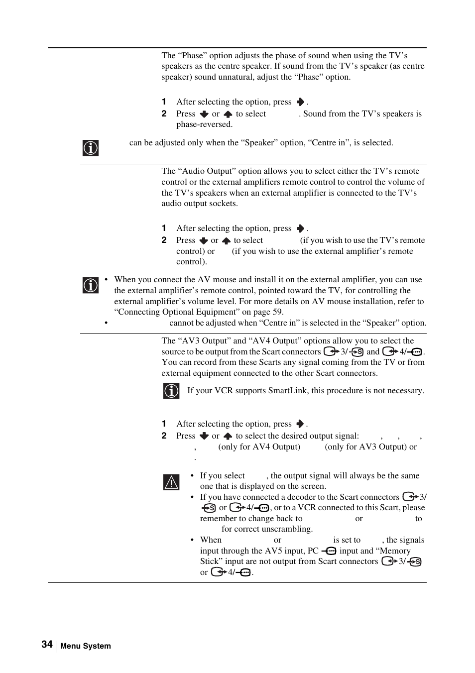 1 after selecting the option, press | Sony WEGA KLV-30MR1 User Manual | Page 34 / 304