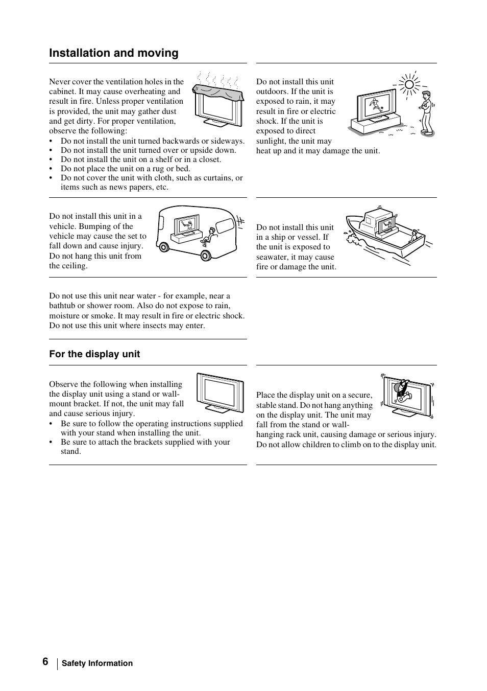 Installation and moving | Sony WEGA KLV-30MR1 User Manual | Page 6 / 304