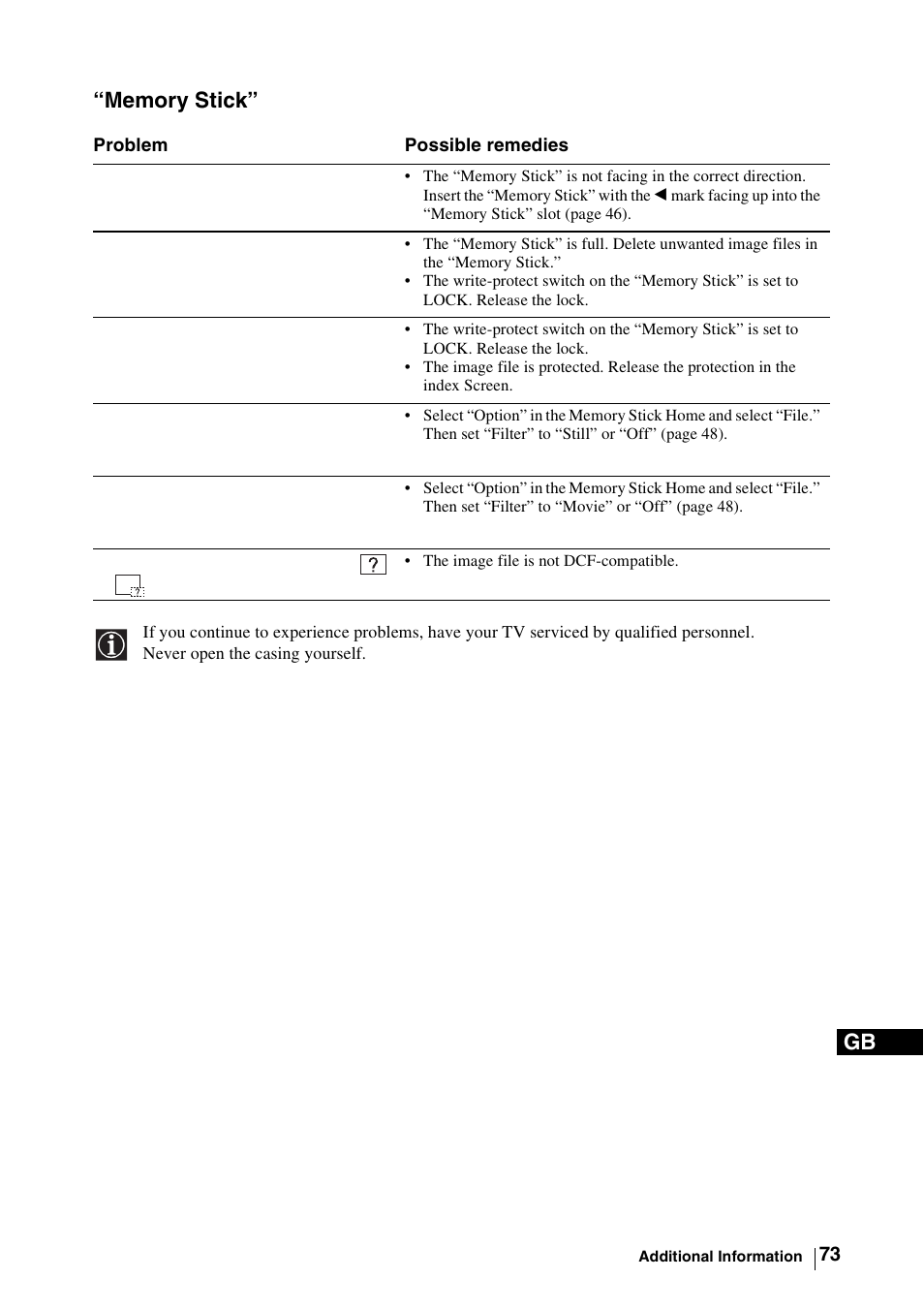 Memory stick | Sony WEGA KLV-30MR1 User Manual | Page 73 / 304