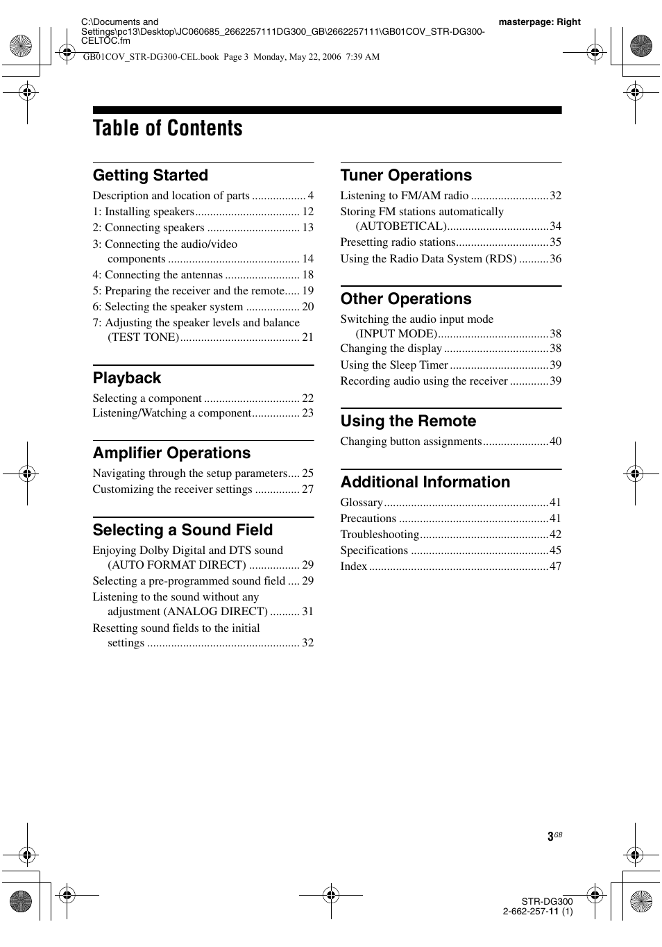 Sony STR-DG300 User Manual | Page 3 / 48