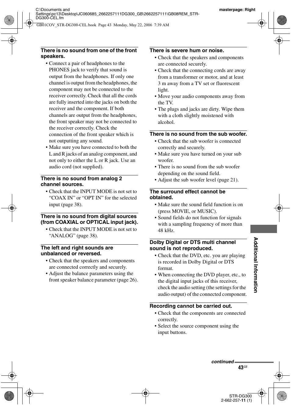 Sony STR-DG300 User Manual | Page 43 / 48